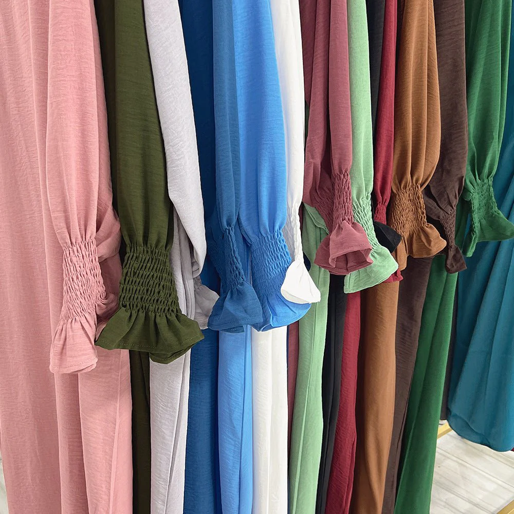 Elasticated Sleeve Abaya | Solid Colour Crepe Abaya With Elasticated Sleeve (MA107) - Image 18