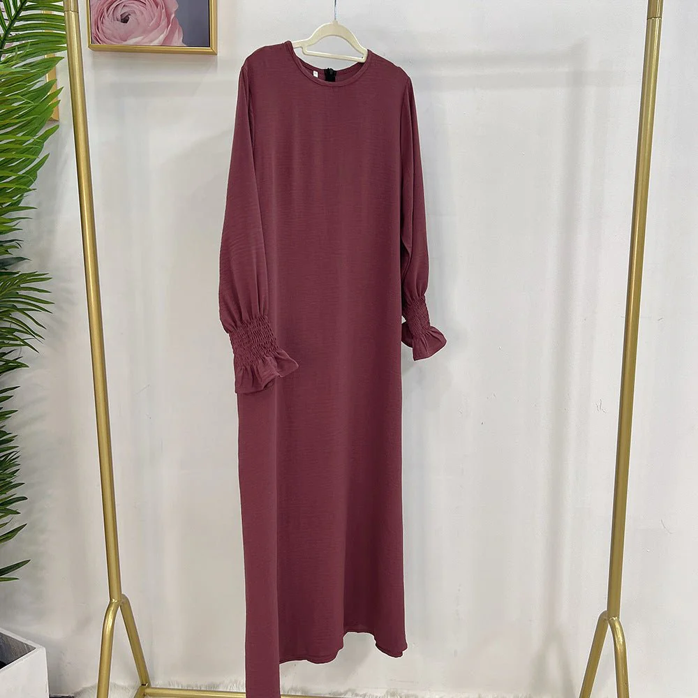 Elasticated Sleeve Abaya | Solid Colour Crepe Abaya With Elasticated Sleeve (MA107) - Image 6