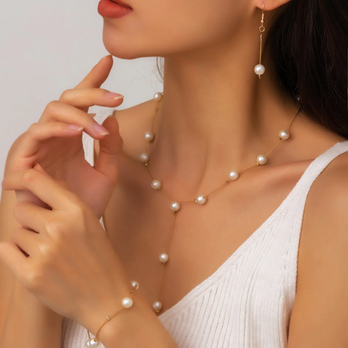 Elegance Pearl Earrings & Necklace Ensemble (MAC313) - Image 6