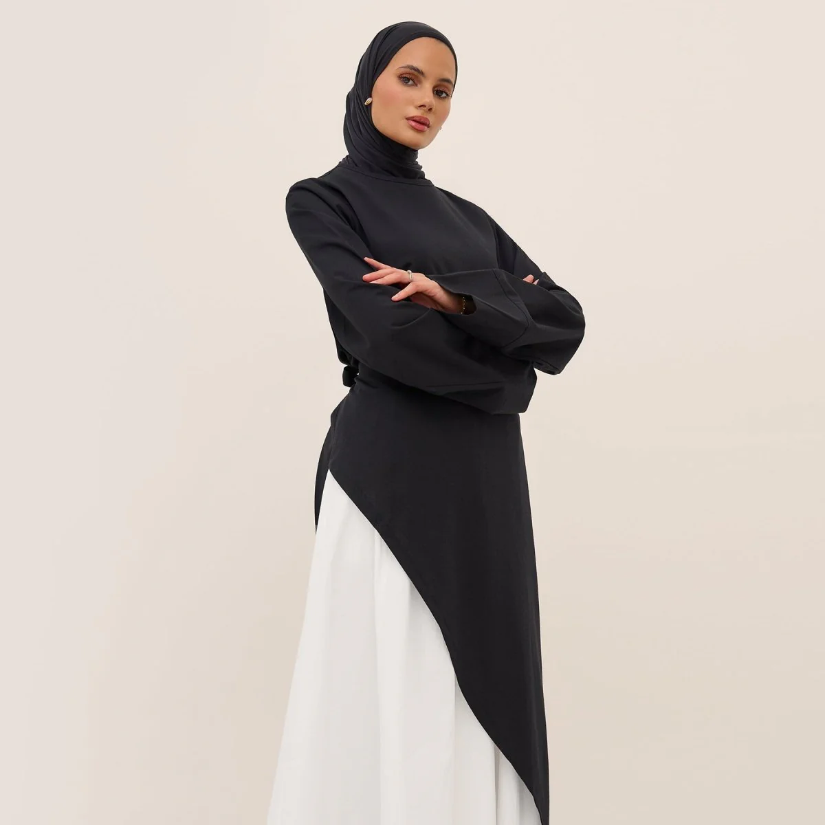 Elegant Asymmetric Top & Maxi Skirt Set | Cotton Linen Two-Piece Outfit (MS184) - Image 11
