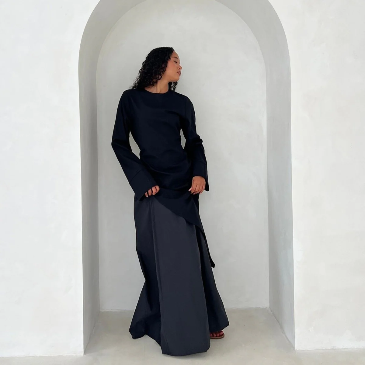 Elegant Asymmetric Top & Maxi Skirt Set | Cotton Linen Two-Piece Outfit (MS184) - Image 12