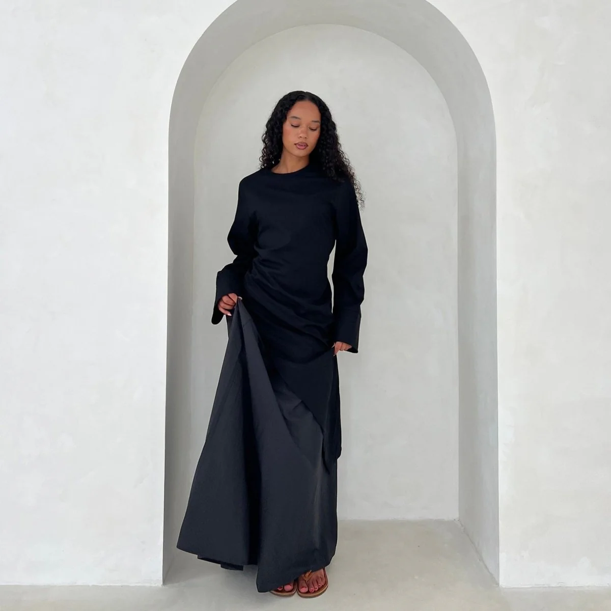 Elegant Asymmetric Top & Maxi Skirt Set | Cotton Linen Two-Piece Outfit (MS184) - Image 13
