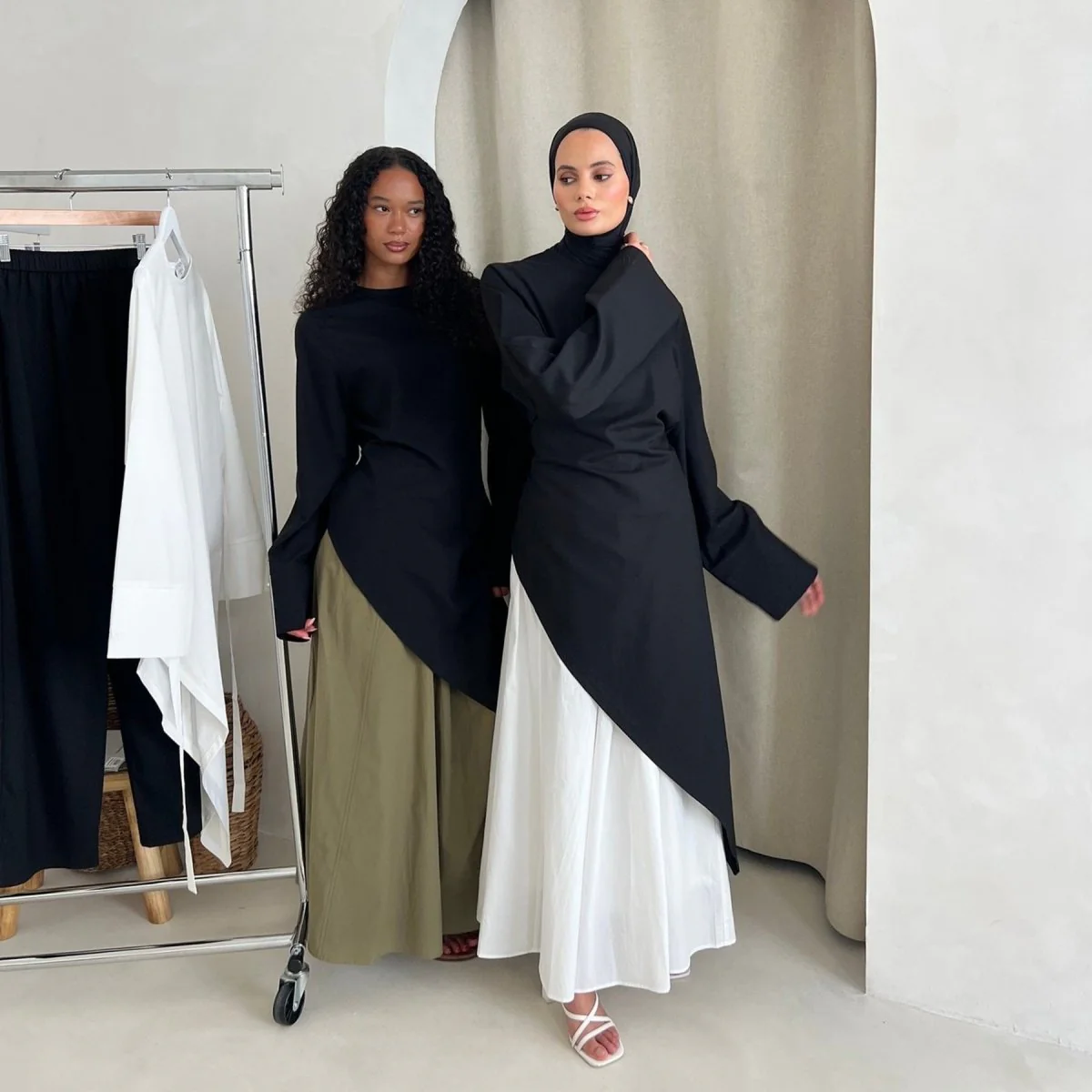 Elegant Asymmetric Top & Maxi Skirt Set | Cotton Linen Two-Piece Outfit (MS184) - Image 3
