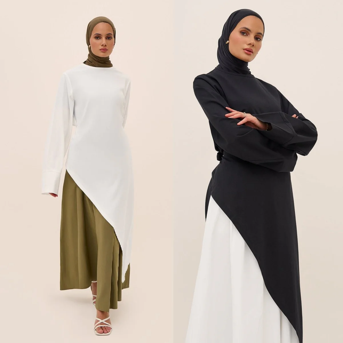 Elegant Asymmetric Top & Maxi Skirt Set | Cotton Linen Two-Piece Outfit (MS184) - Image 4