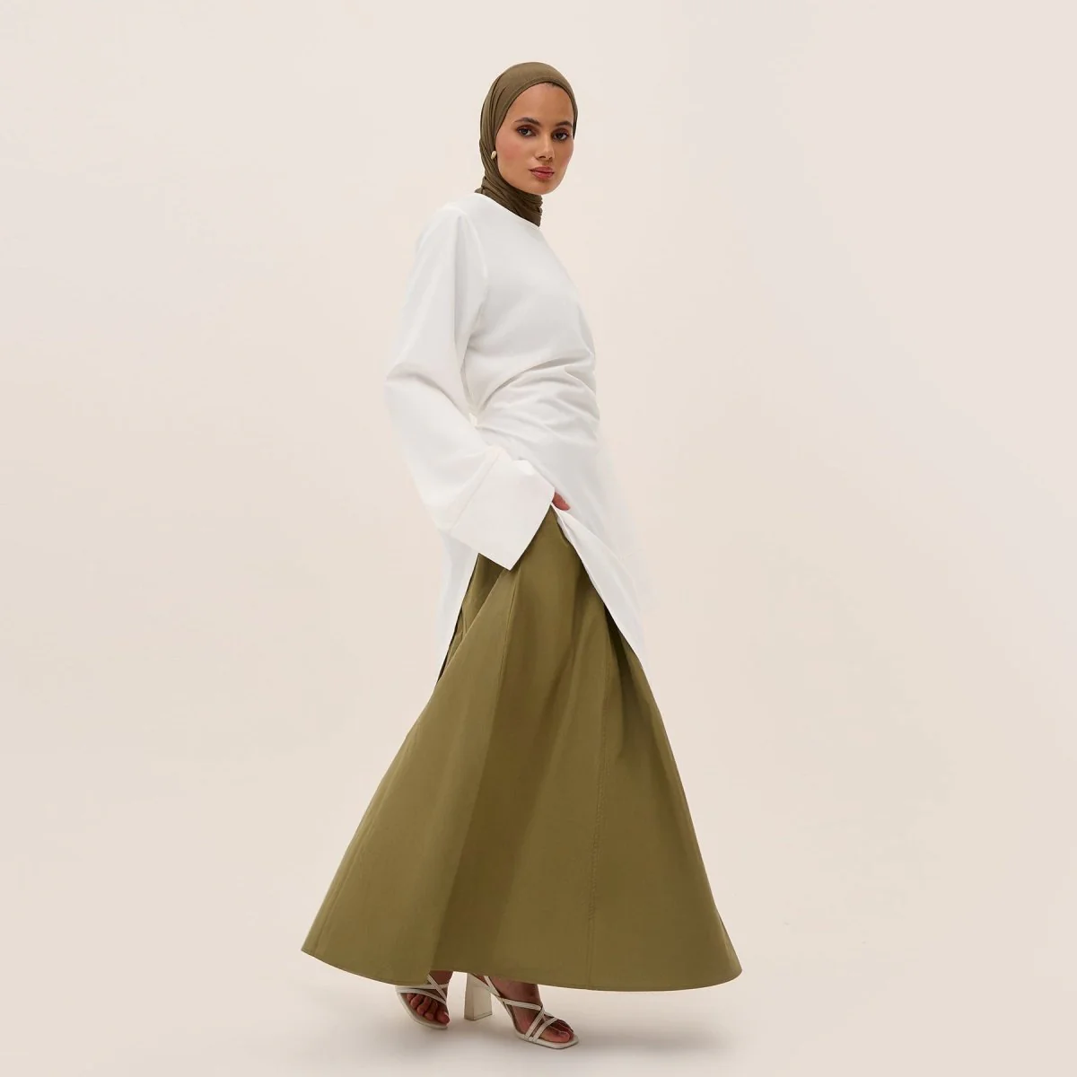 Elegant Asymmetric Top & Maxi Skirt Set | Cotton Linen Two-Piece Outfit (MS184) - Image 6