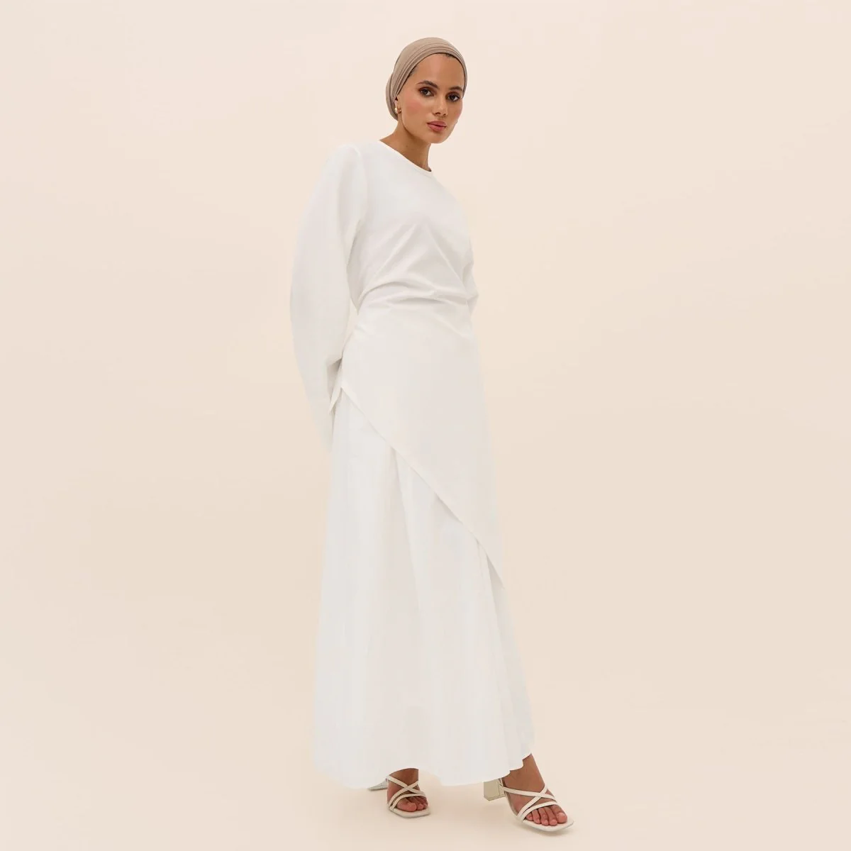 Elegant Asymmetric Top & Maxi Skirt Set | Cotton Linen Two-Piece Outfit (MS184) - Image 7