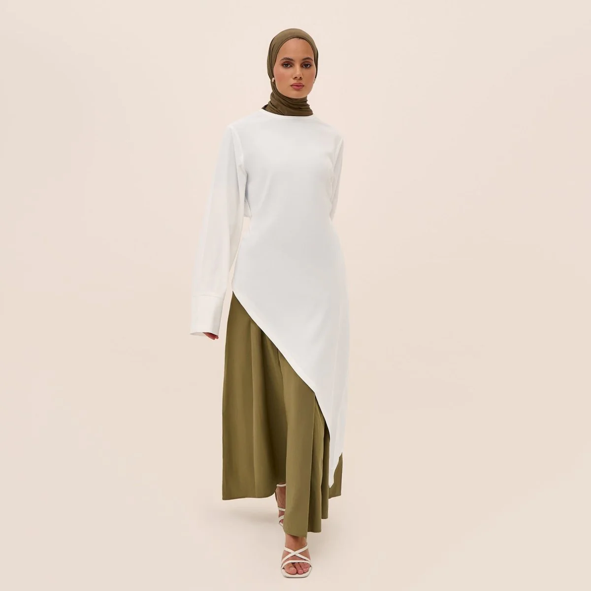 Elegant Asymmetric Top & Maxi Skirt Set | Cotton Linen Two-Piece Outfit (MS184) - Image 8
