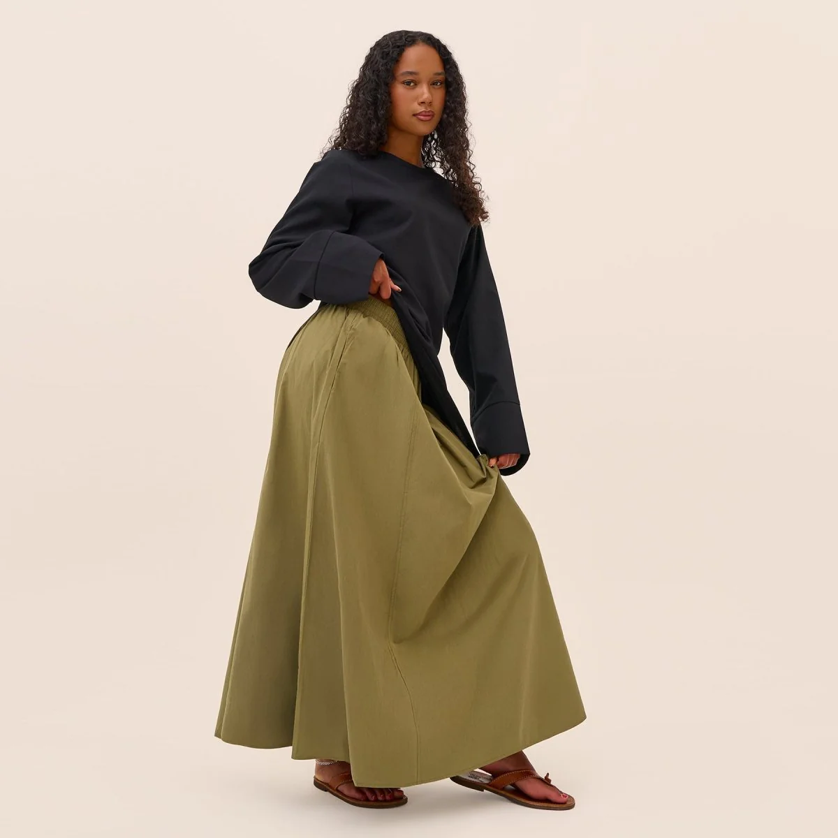 Elegant Asymmetric Top & Maxi Skirt Set | Cotton Linen Two-Piece Outfit (MS184) - Image 9