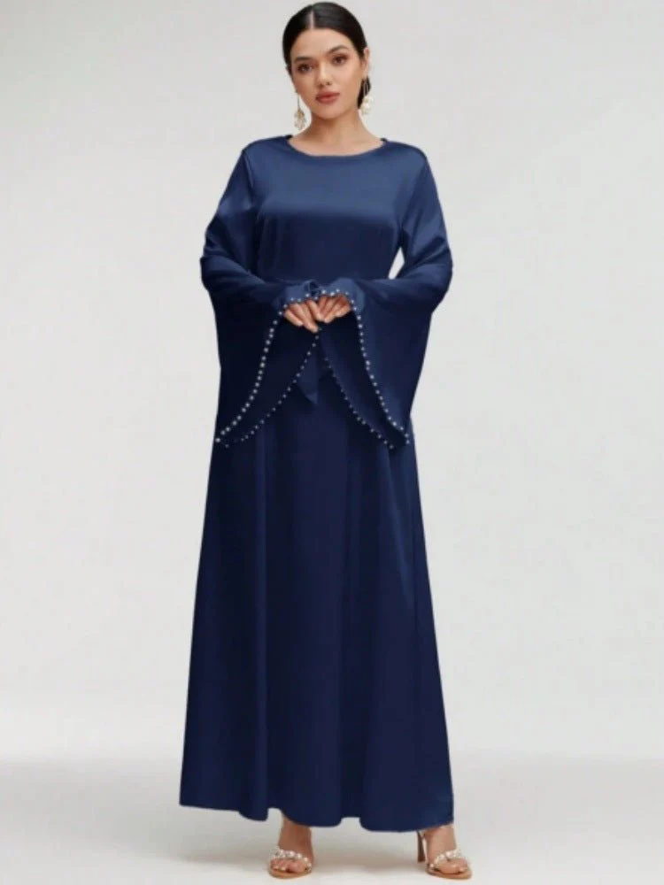 Elegant Beaded Pear Long Sleeve Maxi Dress Abaya with Flared Cuffs & Waist Tie (MA200) - Image 7