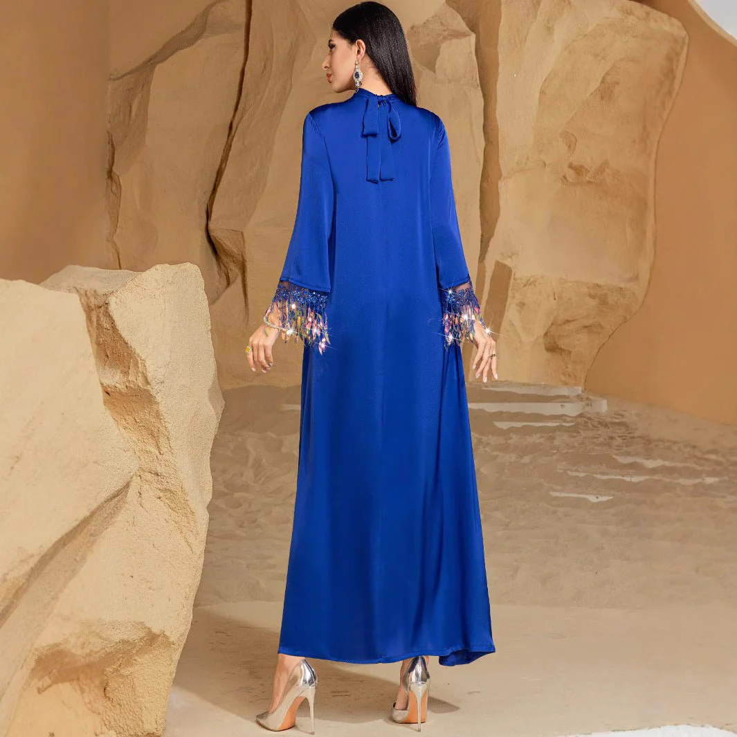 Elegant Blue Abaya Long Dress | Blue Gradient Fringed Abaya  (MA184) - Image 3