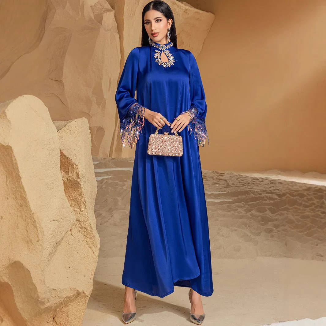 Elegant Blue Abaya Long Dress | Blue Gradient Fringed Abaya  (MA184) - Image 4