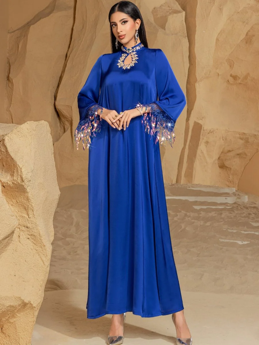 Elegant Blue Abaya Long Dress | Blue Gradient Fringed Abaya  (MA184) - Image 5