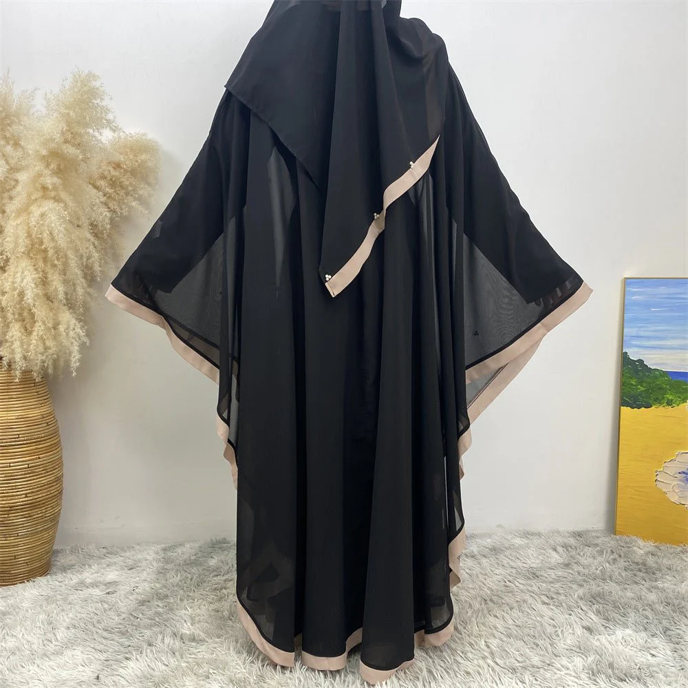 Elegant Chiffon Abaya With Batwing Sleeve | Loose Robe Abaya With Pearl Embellishments (MA183) - Image 12