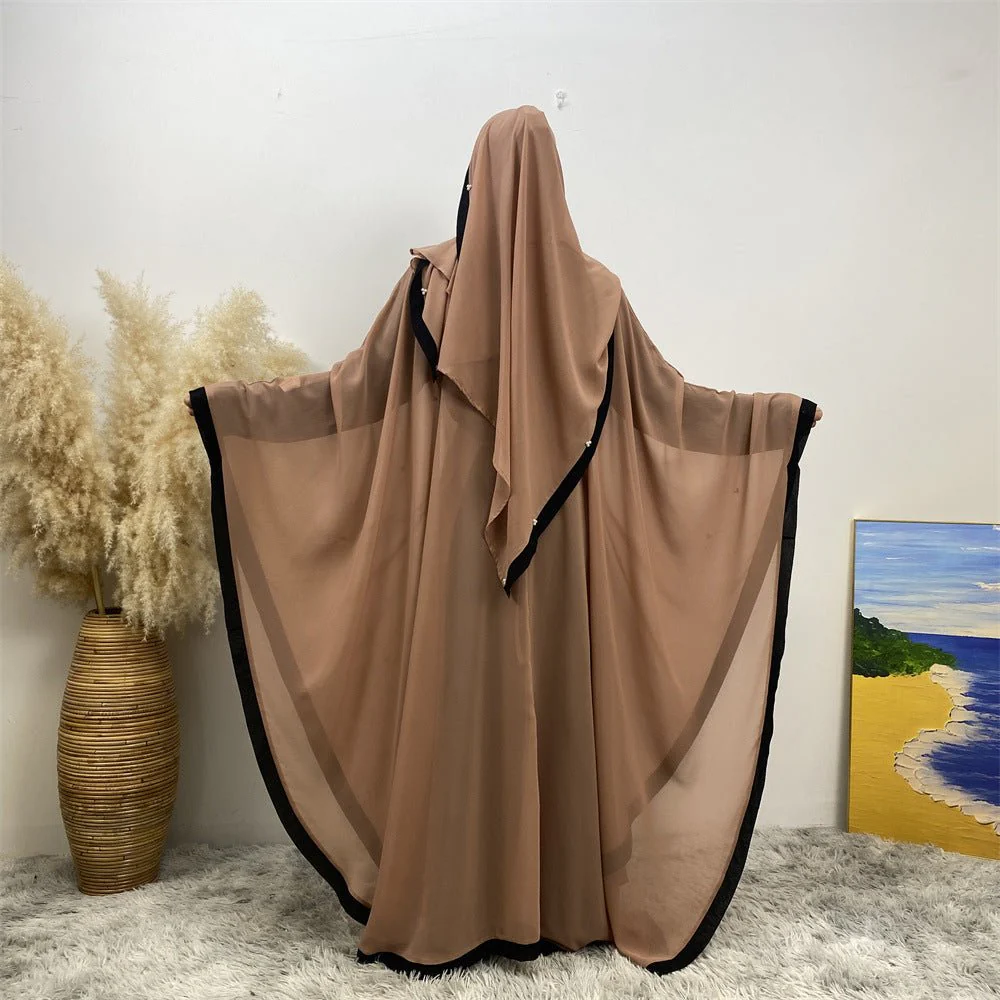 Elegant Chiffon Abaya With Batwing Sleeve | Loose Robe Abaya With Pearl Embellishments (MA183) - Image 14