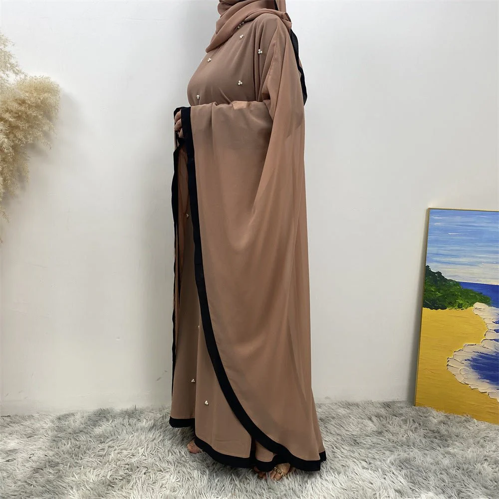 Elegant Chiffon Abaya With Batwing Sleeve | Loose Robe Abaya With Pearl Embellishments (MA183) - Image 20