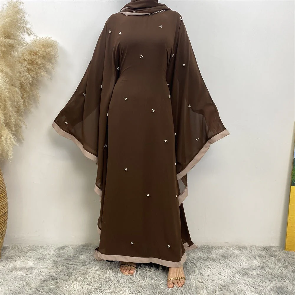 Elegant Chiffon Abaya With Batwing Sleeve | Loose Robe Abaya With Pearl Embellishments (MA183) - Image 23