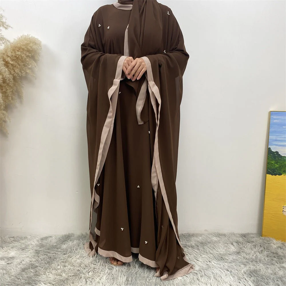 Elegant Chiffon Abaya With Batwing Sleeve | Loose Robe Abaya With Pearl Embellishments (MA183) - Image 26