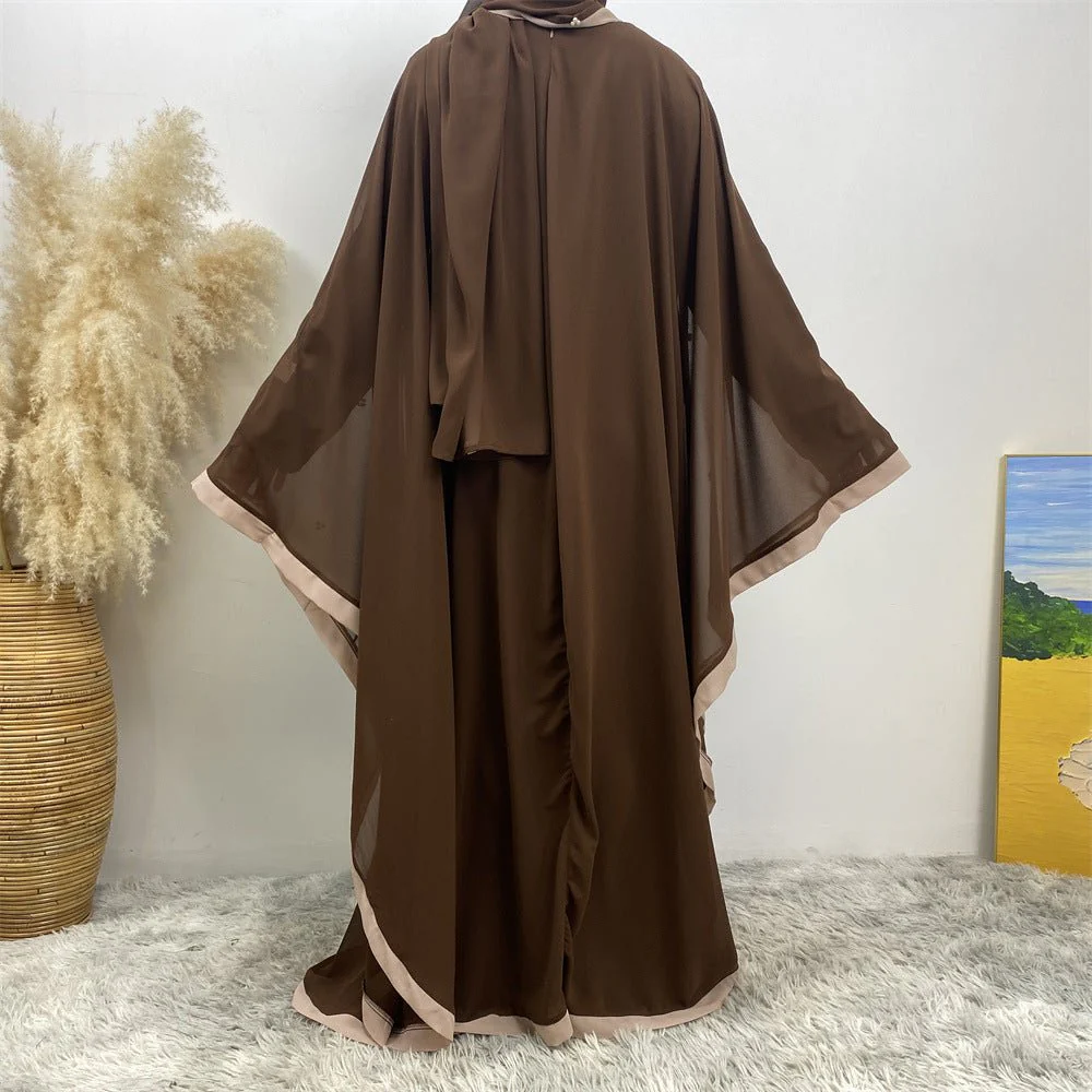 Elegant Chiffon Abaya With Batwing Sleeve | Loose Robe Abaya With Pearl Embellishments (MA183) - Image 27