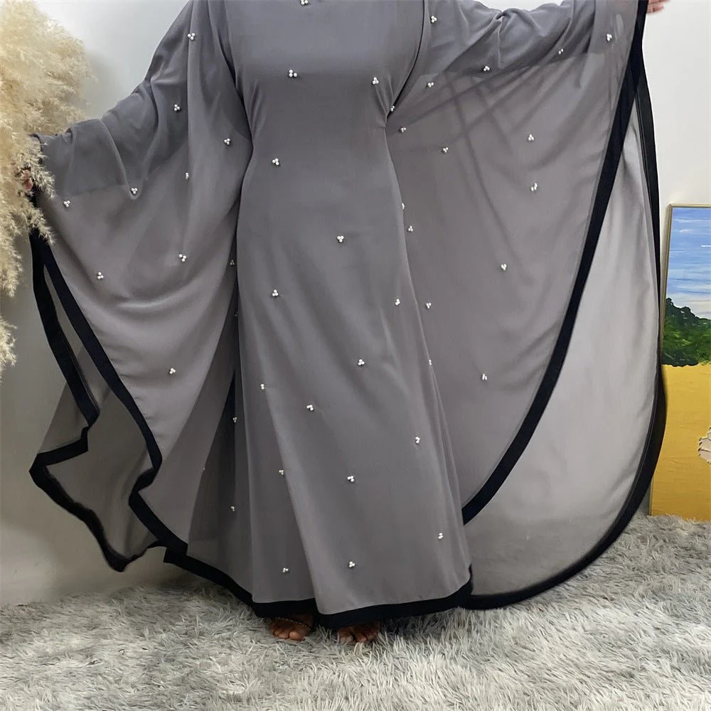 Elegant Chiffon Abaya With Batwing Sleeve | Loose Robe Abaya With Pearl Embellishments (MA183) - Image 30