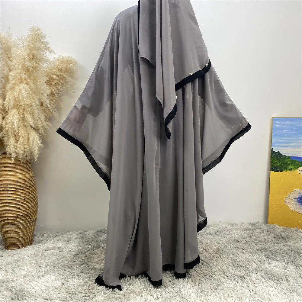 Elegant Chiffon Abaya With Batwing Sleeve | Loose Robe Abaya With Pearl Embellishments (MA183) - Image 36