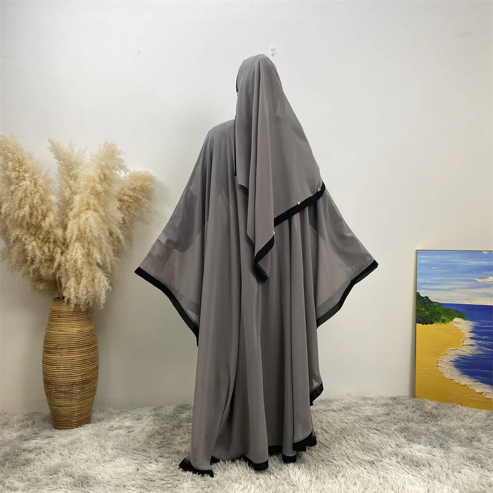 Elegant Chiffon Abaya With Batwing Sleeve | Loose Robe Abaya With Pearl Embellishments (MA183) - Image 37