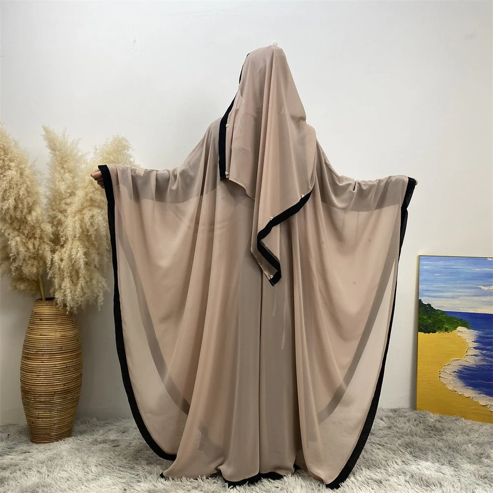Elegant Chiffon Abaya With Batwing Sleeve | Loose Robe Abaya With Pearl Embellishments (MA183) - Image 39