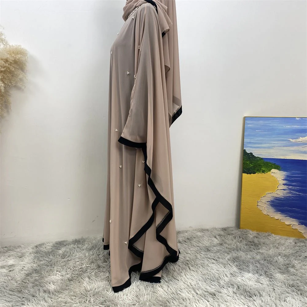 Elegant Chiffon Abaya With Batwing Sleeve | Loose Robe Abaya With Pearl Embellishments (MA183) - Image 42