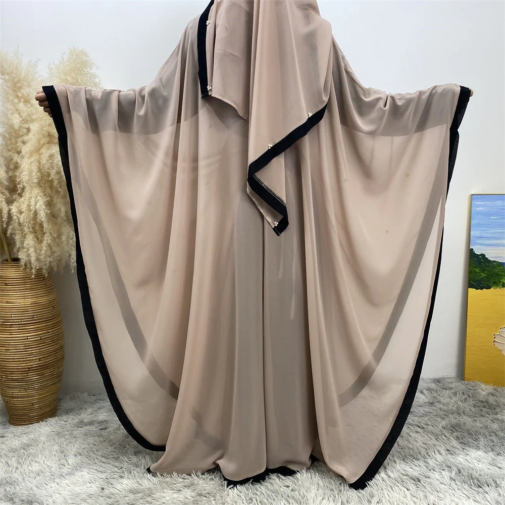 Elegant Chiffon Abaya With Batwing Sleeve | Loose Robe Abaya With Pearl Embellishments (MA183) - Image 45
