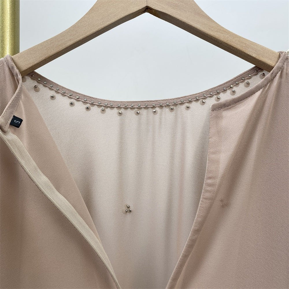 Elegant Chiffon Abaya With Batwing Sleeve | Loose Robe Abaya With Pearl Embellishments (MA183) - Image 51