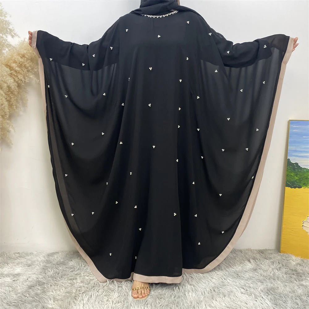 Elegant Chiffon Abaya With Batwing Sleeve | Loose Robe Abaya With Pearl Embellishments (MA183) - Image 7
