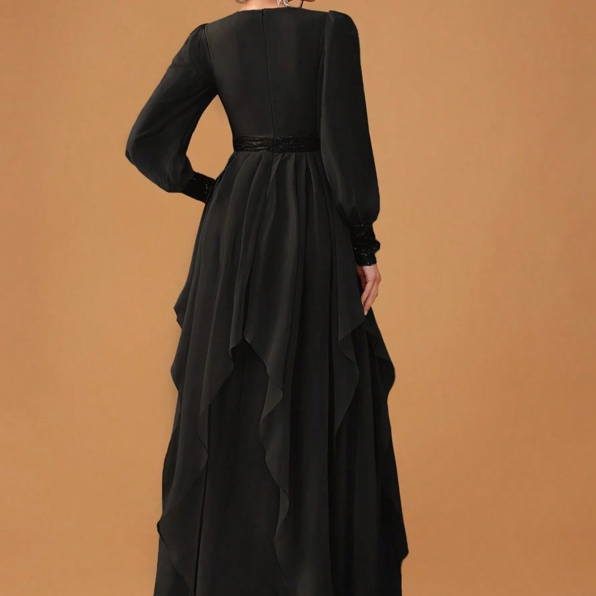 Elegant Chiffon Abaya with Draped Skirt (MS291) - Image 3