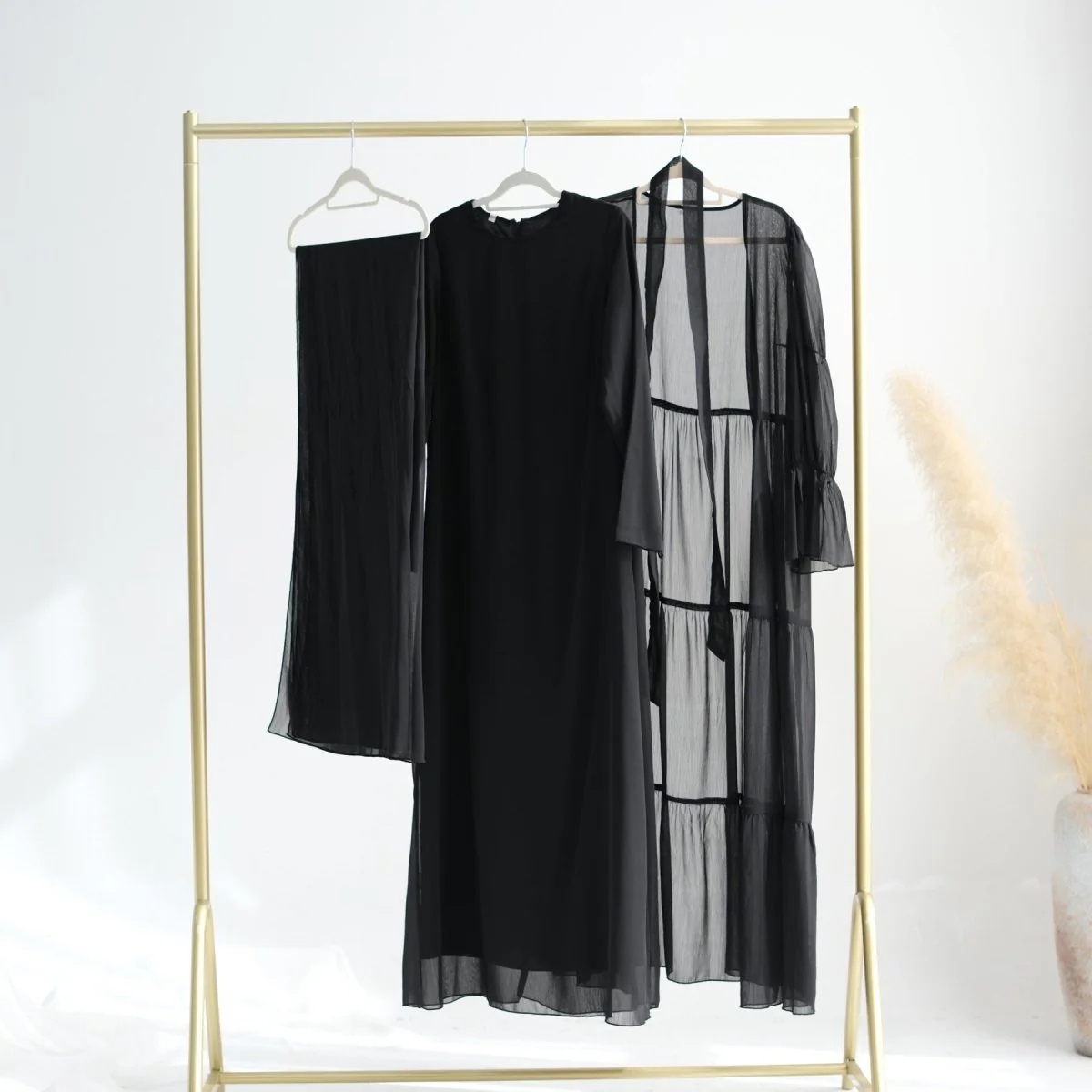 Elegant Chiffon Wrinkle Abaya | Three-Piece Set Modest Muslim Chiffon Abaya (MOA155) - Image 12