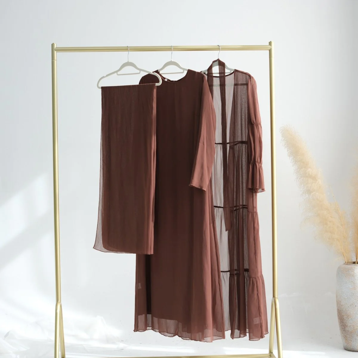 Elegant Chiffon Wrinkle Abaya | Three-Piece Set Modest Muslim Chiffon Abaya (MOA155) - Image 20