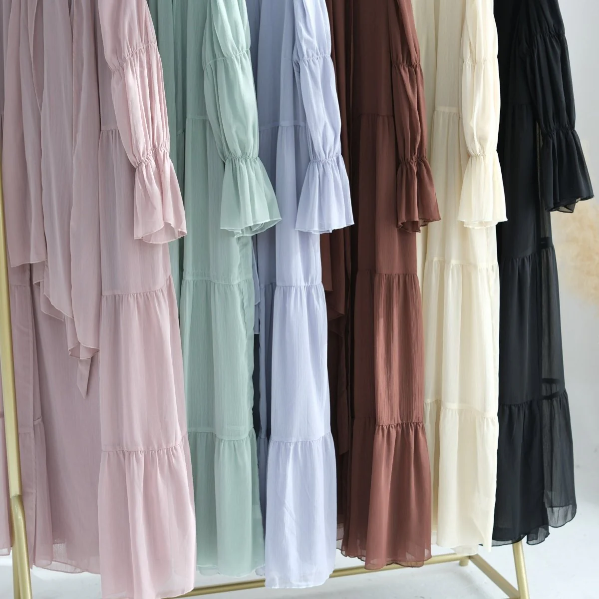 Elegant Chiffon Wrinkle Abaya | Three-Piece Set Modest Muslim Chiffon Abaya (MOA155) - Image 3