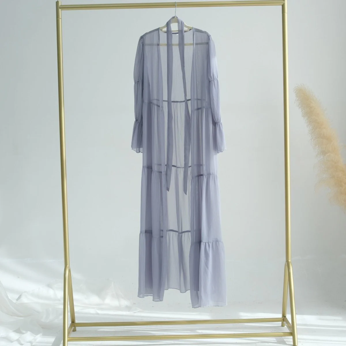 Elegant Chiffon Wrinkle Abaya | Three-Piece Set Modest Muslim Chiffon Abaya (MOA155) - Image 4