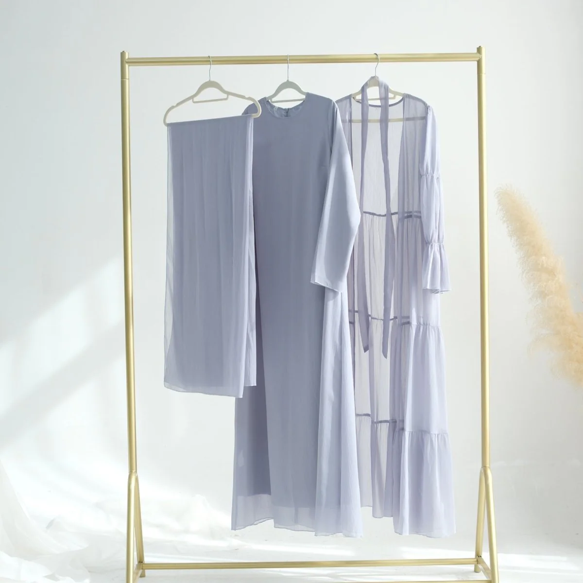 Elegant Chiffon Wrinkle Abaya | Three-Piece Set Modest Muslim Chiffon Abaya (MOA155) - Image 6