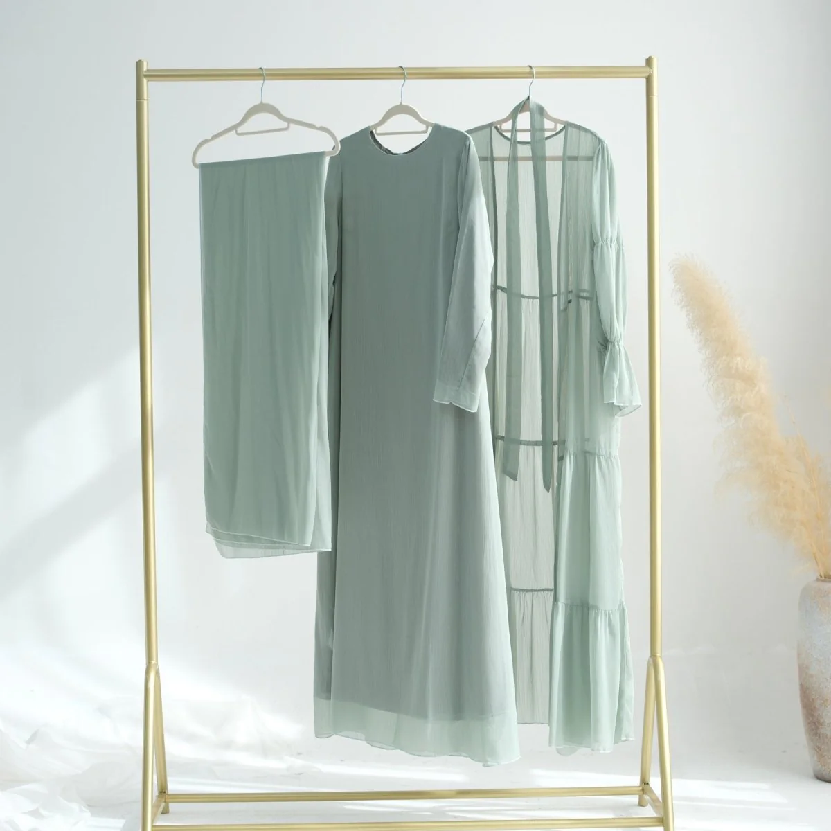 Elegant Chiffon Wrinkle Abaya | Three-Piece Set Modest Muslim Chiffon Abaya (MOA155) - Image 9