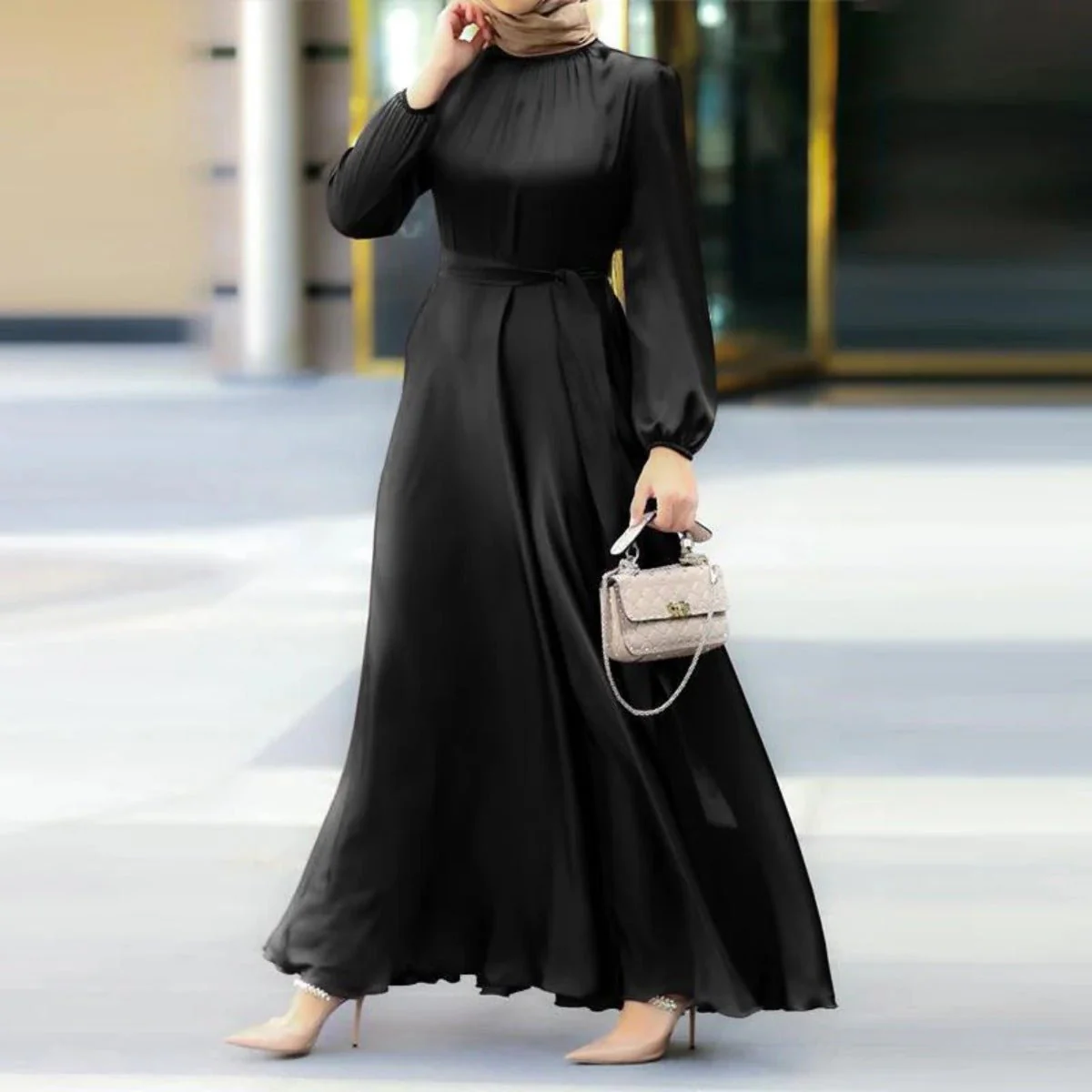 Elegant Faux Silk Abaya | Round Neck Abaya (MA148)