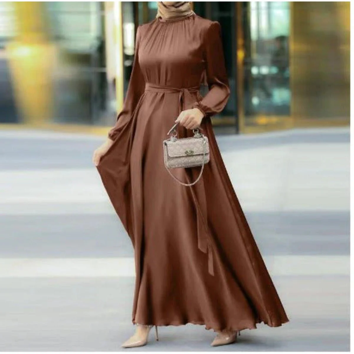 Elegant Faux Silk Abaya | Round Neck Abaya (MA148) - Image 3
