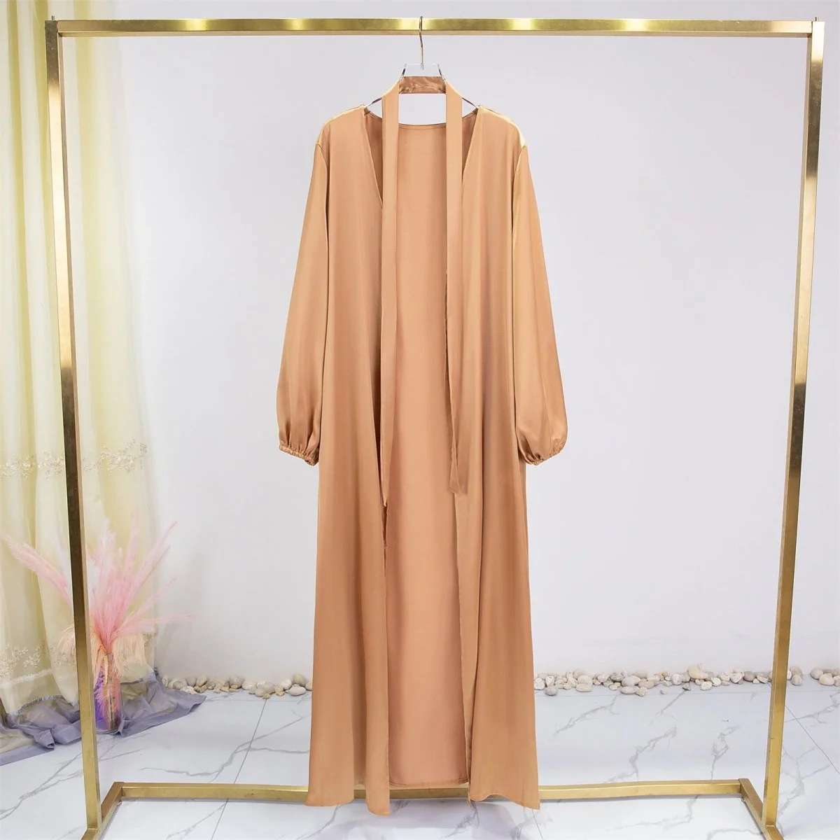 Elegant Fresh Candy-Colored Satin Open Abaya (MOA130) - Image 11
