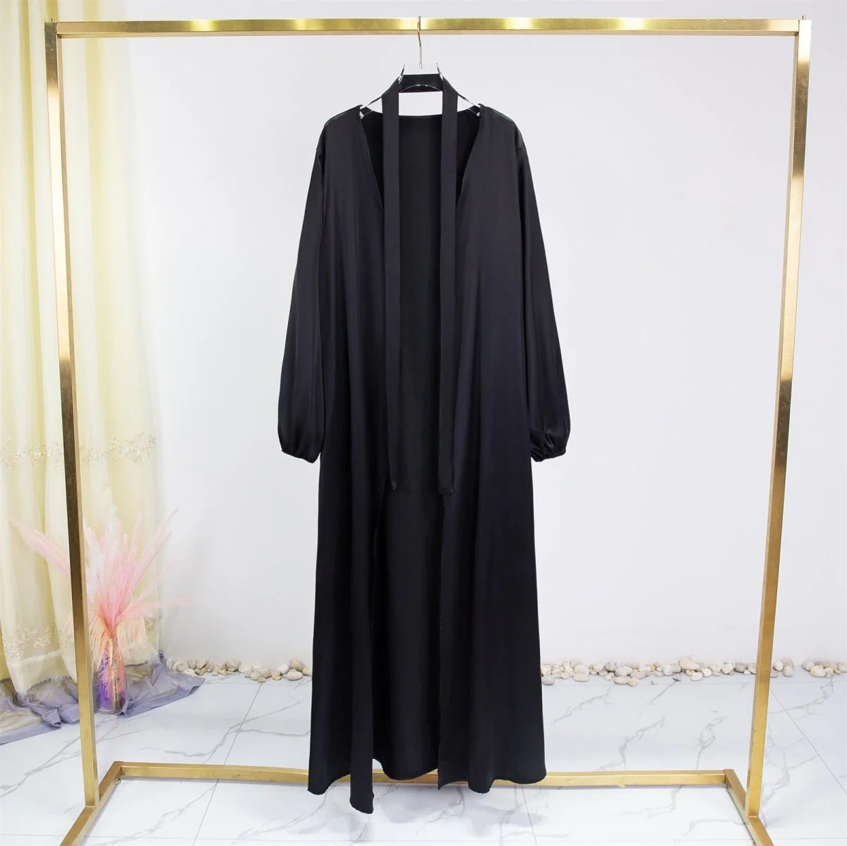 Elegant Fresh Candy-Colored Satin Open Abaya (MOA130) - Image 13