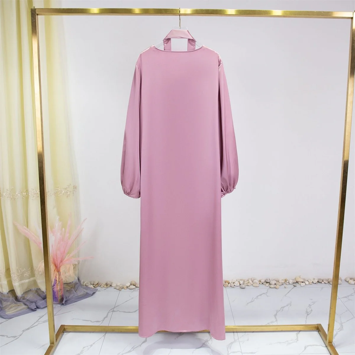 Elegant Fresh Candy-Colored Satin Open Abaya (MOA130) - Image 3