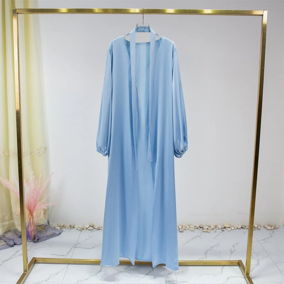 Elegant Fresh Candy-Colored Satin Open Abaya (MOA130) - Image 4