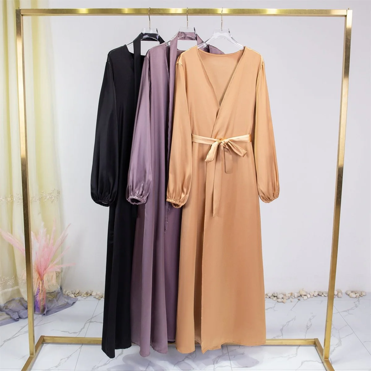 Elegant Fresh Candy-Colored Satin Open Abaya (MOA130) - Image 6