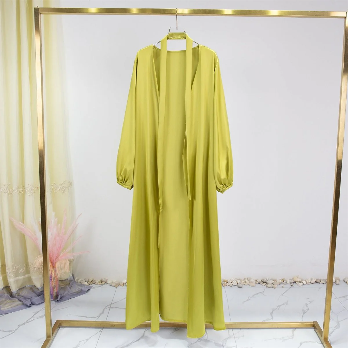 Elegant Fresh Candy-Colored Satin Open Abaya (MOA130) - Image 7