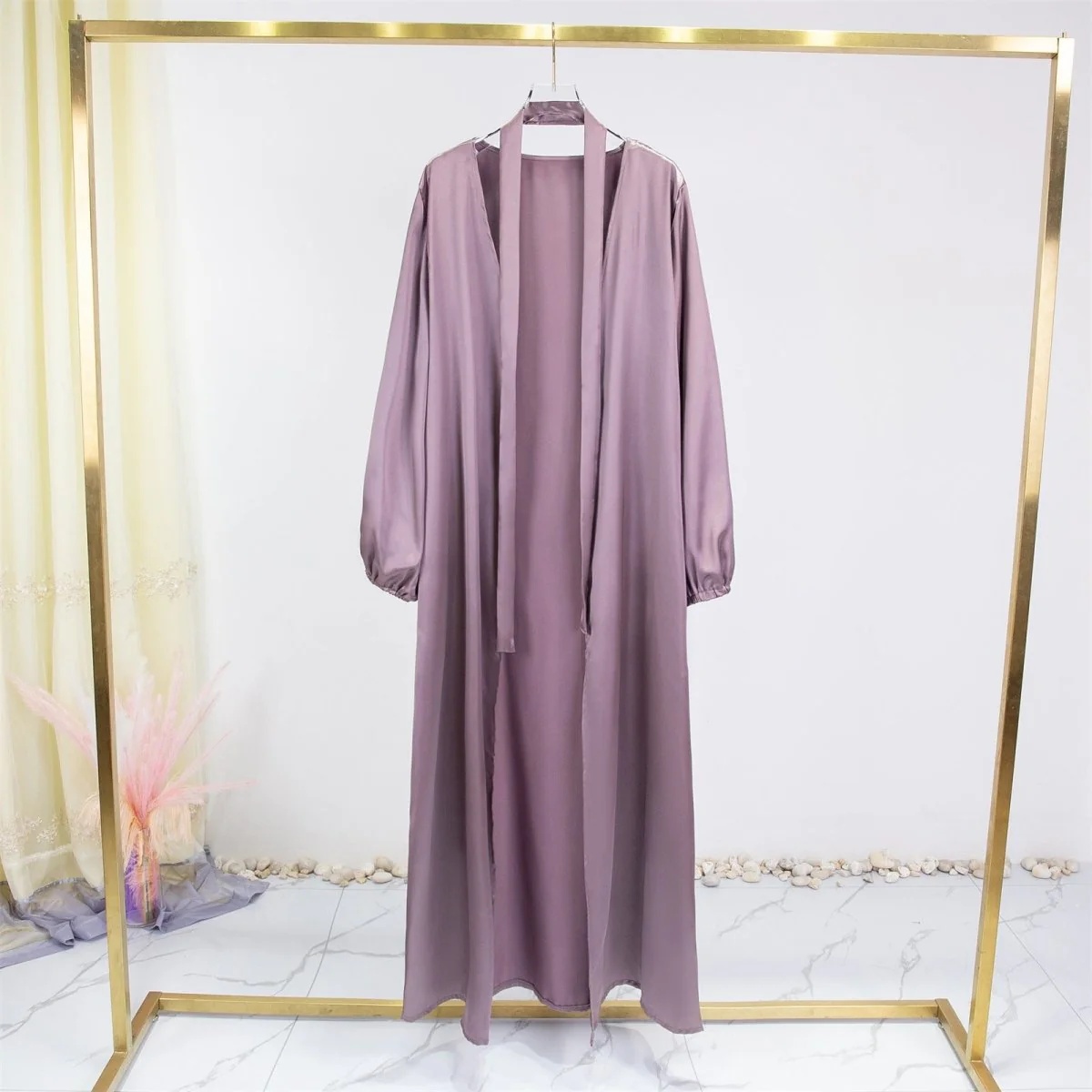 Elegant Fresh Candy-Colored Satin Open Abaya (MOA130) - Image 9