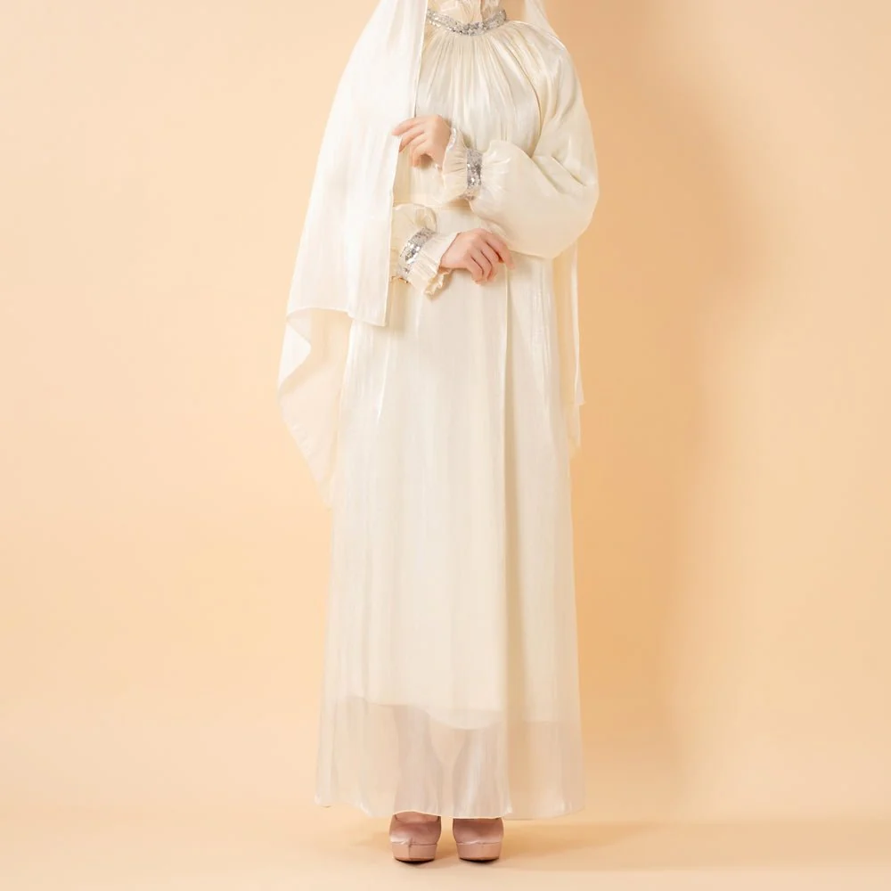 Elegant Glossy Flower Cuff Sequinned Abaya | Glossy Abaya With Sequins (MA140) - Image 10