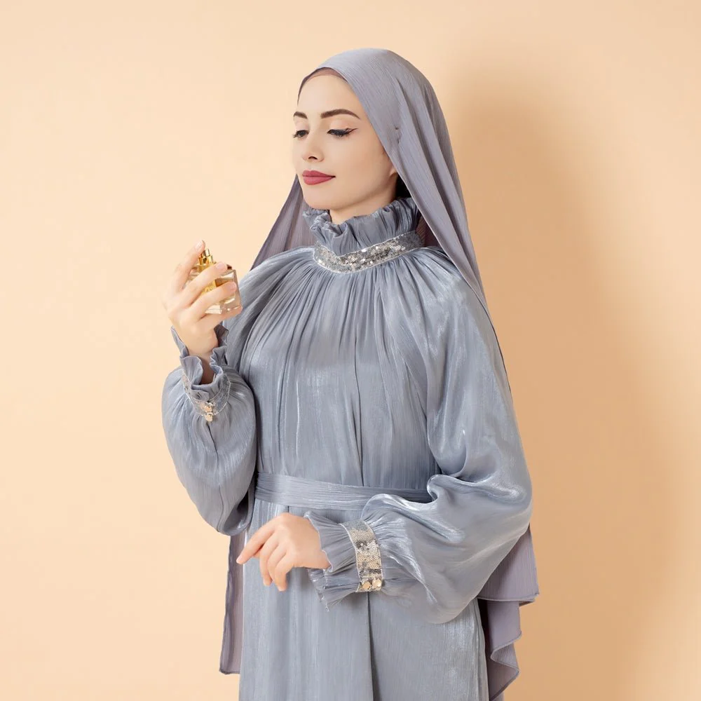 Elegant Glossy Flower Cuff Sequinned Abaya | Glossy Abaya With Sequins (MA140) - Image 12