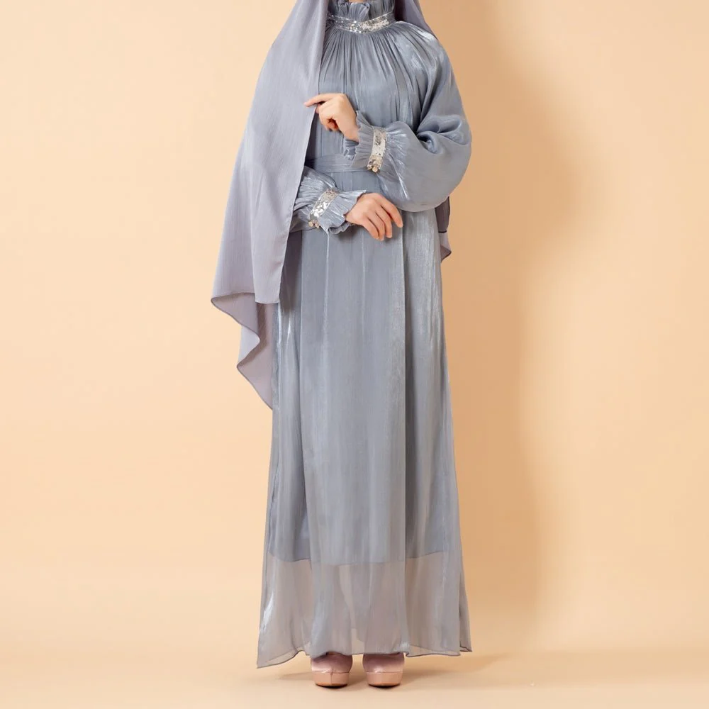 Elegant Glossy Flower Cuff Sequinned Abaya | Glossy Abaya With Sequins (MA140) - Image 13