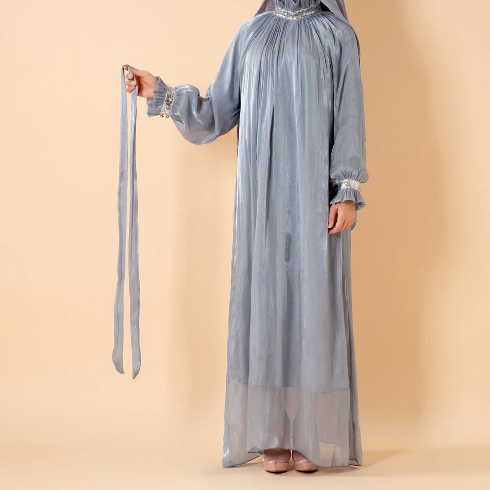 Elegant Glossy Flower Cuff Sequinned Abaya | Glossy Abaya With Sequins (MA140) - Image 14